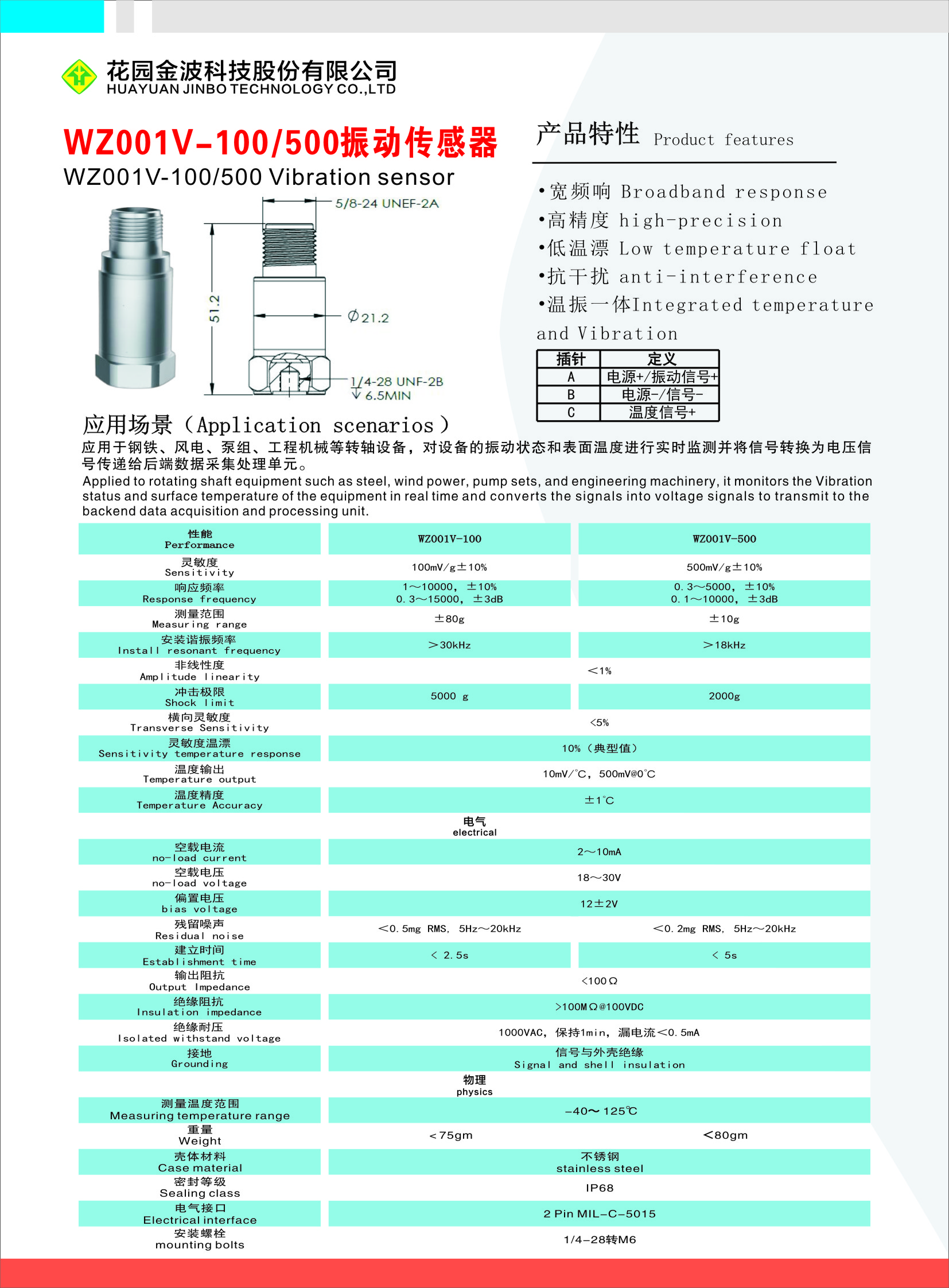 Temperature and Vibration Sensor official product sheet